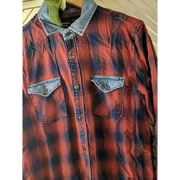 ZARA MAN Men's Plaid Red Blue Button Up Slim Fit Long Sleeve Collar Size Medium - Picture 4 of 7
